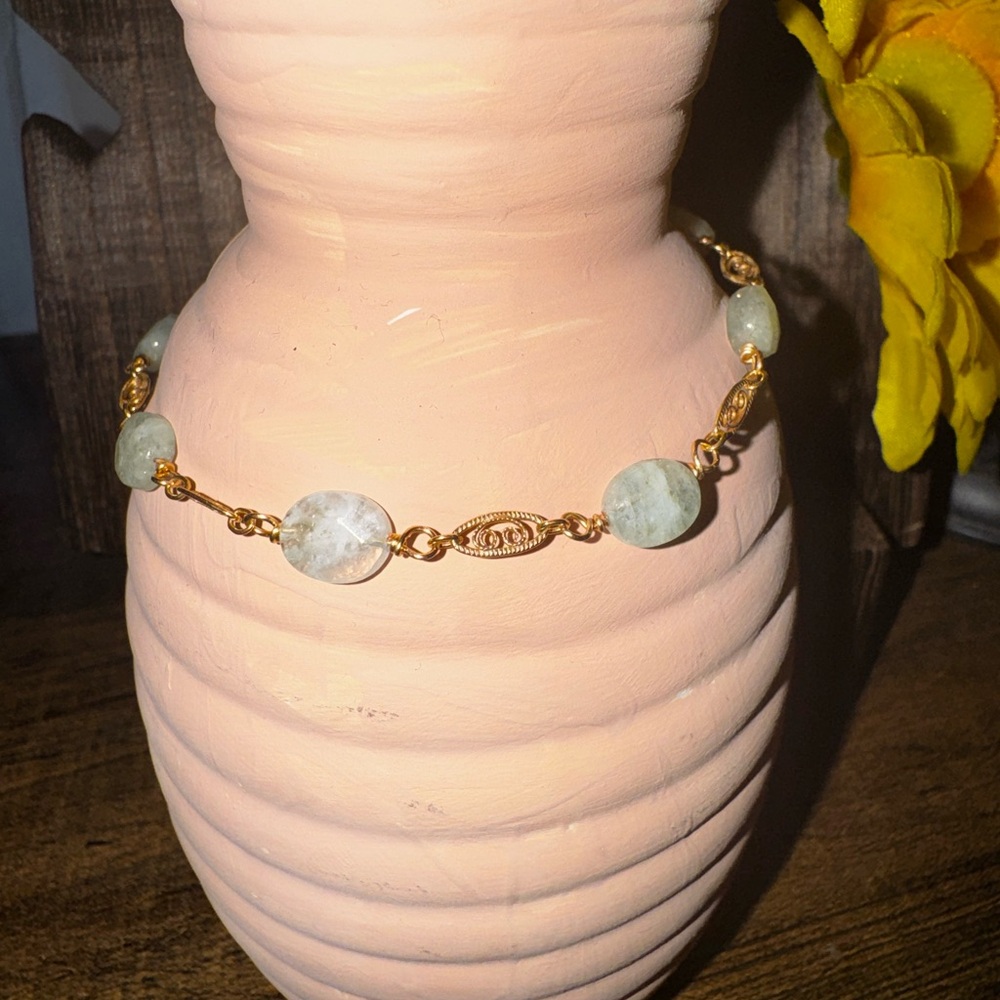 Gold and Green Beaded Bracelet